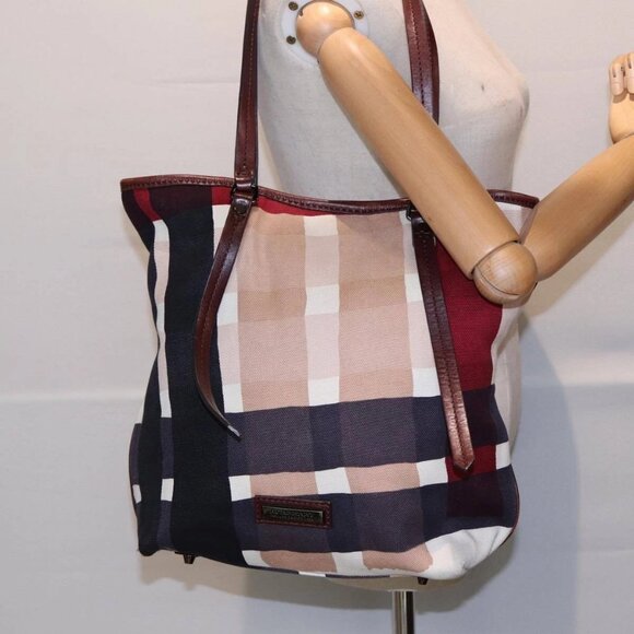 BURBERRY Nova Check Tote Bag Canvas Beige Silver Auth - Picture 1 of 16